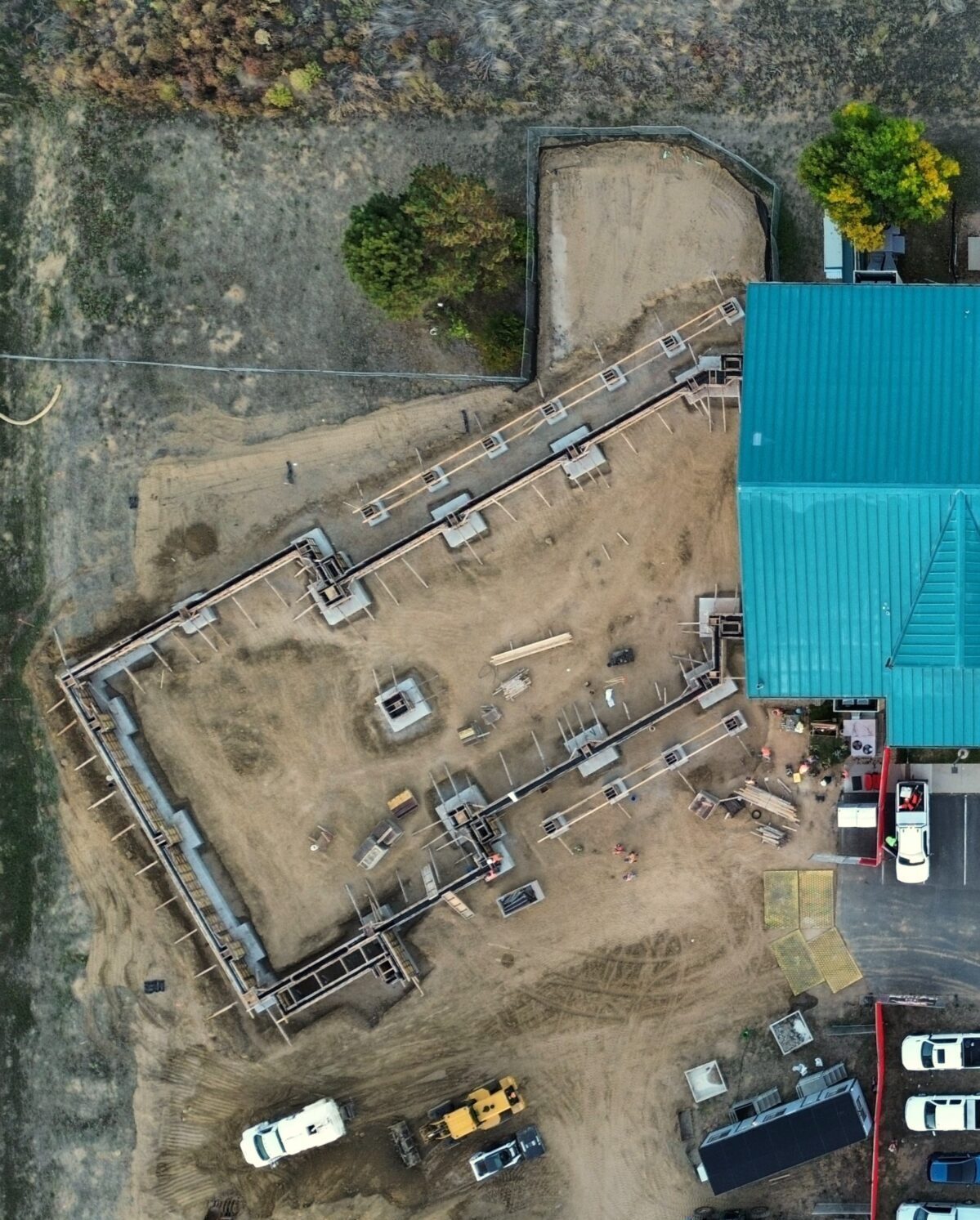 Drone photography of construction area for new Meadowlark Optics building addition