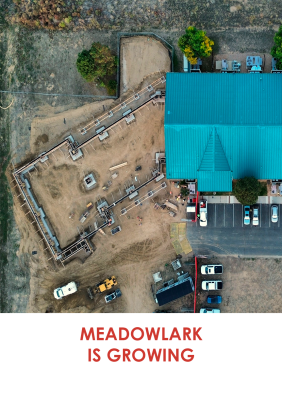 Drone photography of construction area for new Meadowlark Optics building addition. Photo by Ron Stepanek.